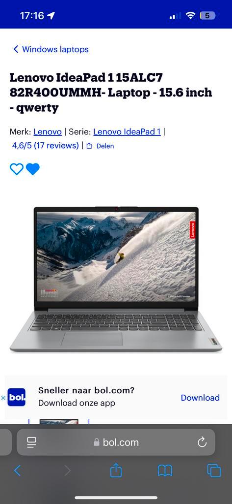 Lenovo IdeaPad 1 nieuw met factuur, Computers en Software, Windows Laptops, Nieuw, 15 inch, SSD, 2 tot 3 Ghz, 16 GB, Ophalen of Verzenden