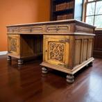 Vintage XL houten tweezijdige bureau / desk, Antiek en Kunst, Ophalen of Verzenden