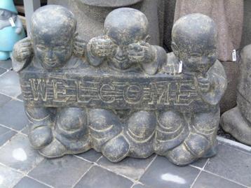 Boeddhabeeld in gepatineerde steen, nieuw, WELKOM