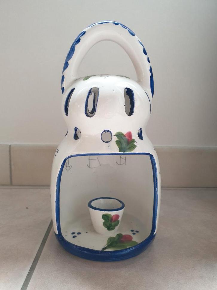 Keramiek Lantaarn Blauw Wit Met Bloem, Huis en Inrichting, Woonaccessoires | Kandelaars en Kaarsen, Zo goed als nieuw, Kandelaar