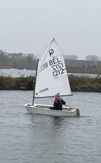 Winnaar Optimist Bel1212 met meetbrief, Watersport en Boten, Open zeilboten, Ophalen, Gebruikt, Minder dan 3 meter, Valk
