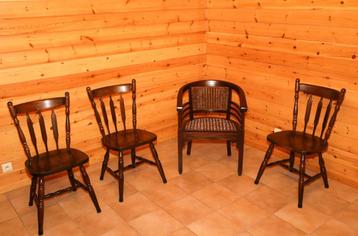 Siège en osier et trois chaises, Enlèvement, Utilisé, Bois, Quatre