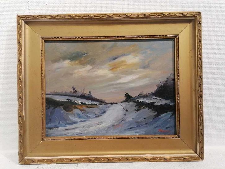 Winters landschap - Olieverf op paneel, gesigneerd, Antiek en Kunst, Kunst | Schilderijen | Klassiek, Ophalen of Verzenden