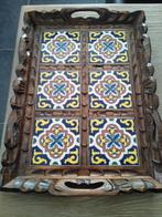 Vintage houten dienblad met keramische tegels in, Comme neuf, Bois, Enlèvement ou Envoi