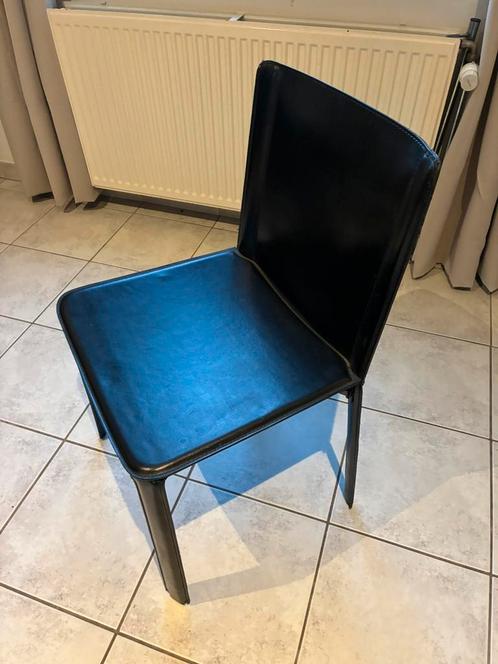 Eetkamerstoelen in echt Leder 4 stuks, Huis en Inrichting, Stoelen, Gebruikt, Zwart, Ophalen