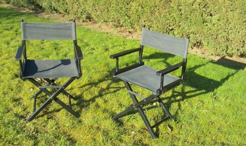 Twee fauteuils Director, Huis en Inrichting, Fauteuils, Gebruikt, Hout, Metaal, Stof, 50 tot 75 cm, Minder dan 75 cm, Ophalen