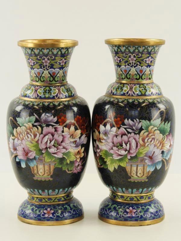 Paar cloisonnévazen, Antiek en Kunst, Antiek | Vazen, Ophalen of Verzenden