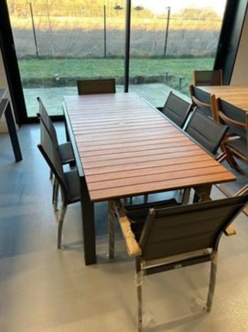 Table de jardin extensible 150/195cm en aluminium et eucalyp