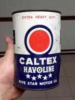Ancien bidon huile Caltex Halvoline. Plein., Autres types, Utilisé, Enlèvement ou Envoi
