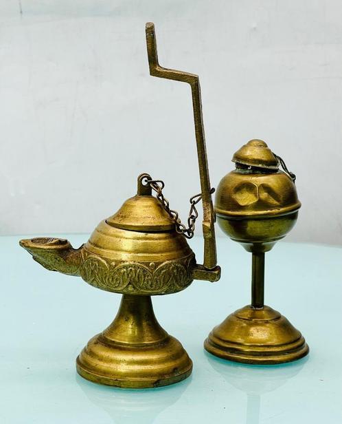 Oude kaarslampen - Messing, Antiek en Kunst, Antiek | Brons en Koper, Koper, Ophalen of Verzenden