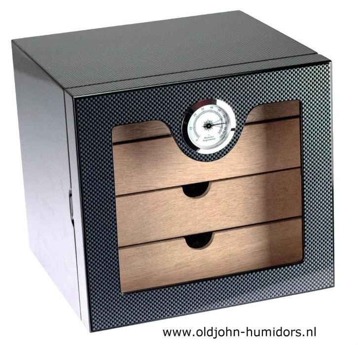 HUMIDOR KABINET 4 LADEN CARBON AFWERKING 100 SIGAREN     h84, Verzamelen, Rookartikelen, Aanstekers en Luciferdoosjes, Nieuw, Tabaksdoos of Verpakking