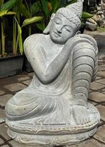 Vredig Zittende Boeddha Stenen Tuinbeeld 75cm, Nieuw, Steen, Ophalen of Verzenden, Boeddhabeeld
