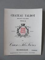 wijn etiket Chateau Talbot Saint-Julien Bordeaux 1944, Verzamelen, Wijnen, Verzenden, Frankrijk, Zo goed als nieuw, Rode wijn