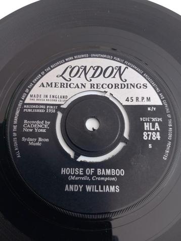 ANDY WILLIAMS.  HOUSE OF BAMBOO.  POPCORN OLDIES 45T, Enlèvement ou Envoi, Comme neuf