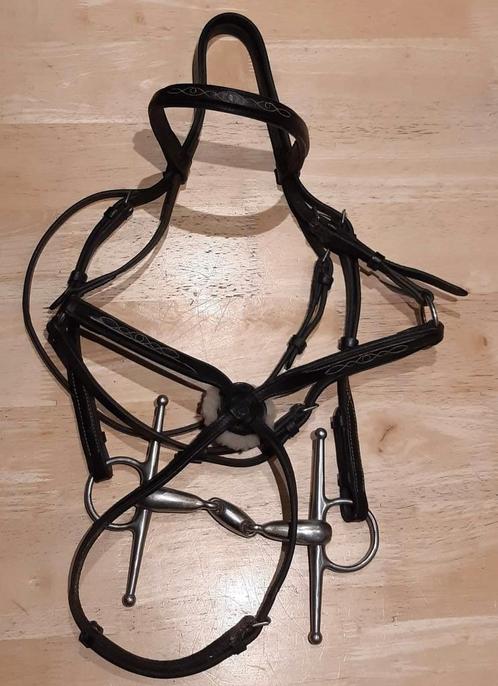 Bridon mexicain noir Fouganza cheval et frontal, Dieren en Toebehoren, Paarden en Pony's | Hoofdstellen en Tuigage, Zo goed als nieuw