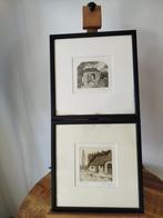 2 mini etsen in kader - oude dorpszichten Pieter Colen 1990, Antiek en Kunst, Kunst | Etsen en Gravures, Ophalen of Verzenden