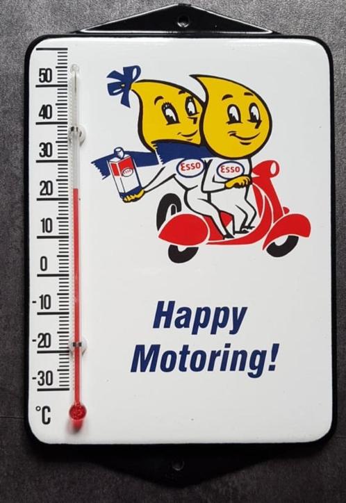 Esso happy motoring emaillen reclame thermometer retro kado, Collections, Marques & Objets publicitaires, Comme neuf, Ustensile