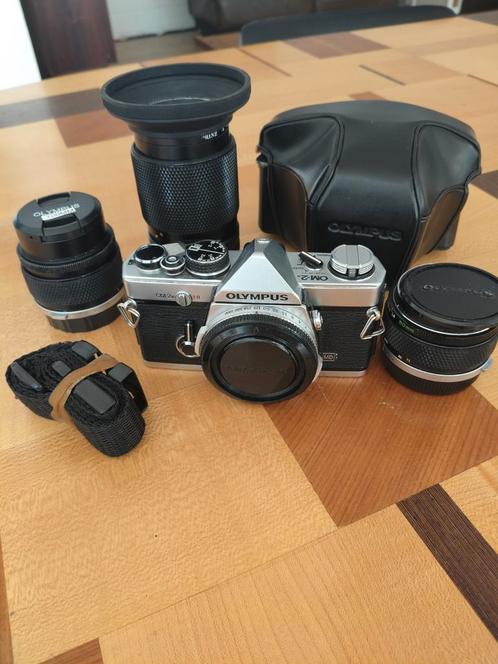 Olympus OM2n body+3 Lenzen, Audio, Tv en Foto, Fotocamera's Analoog, Zo goed als nieuw, Olympus, Ophalen