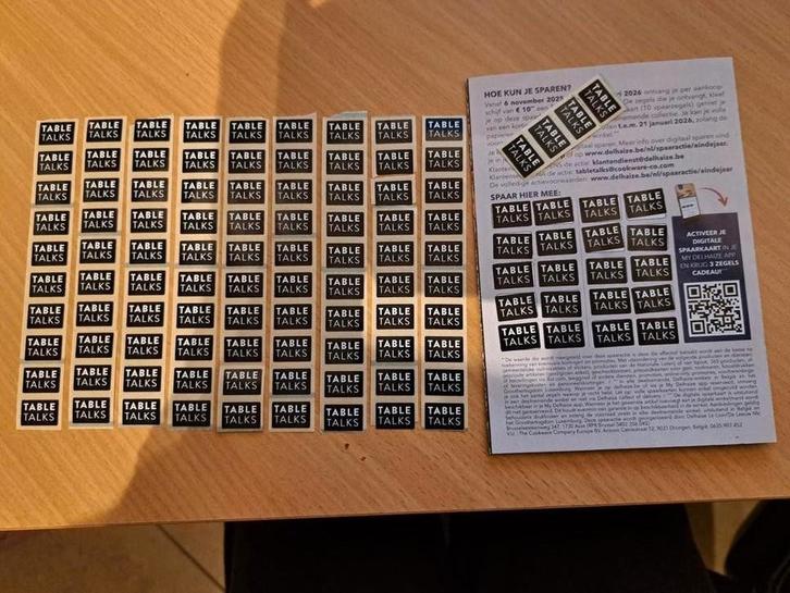 114 spaarzegels Table Talks Delhaize !, Verzamelen, Supermarktacties, Ophalen