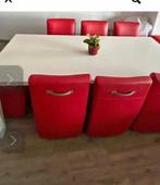 4chaises rouges et table blanche laqué, Maison & Meubles, Utilisé, Enlèvement ou Envoi