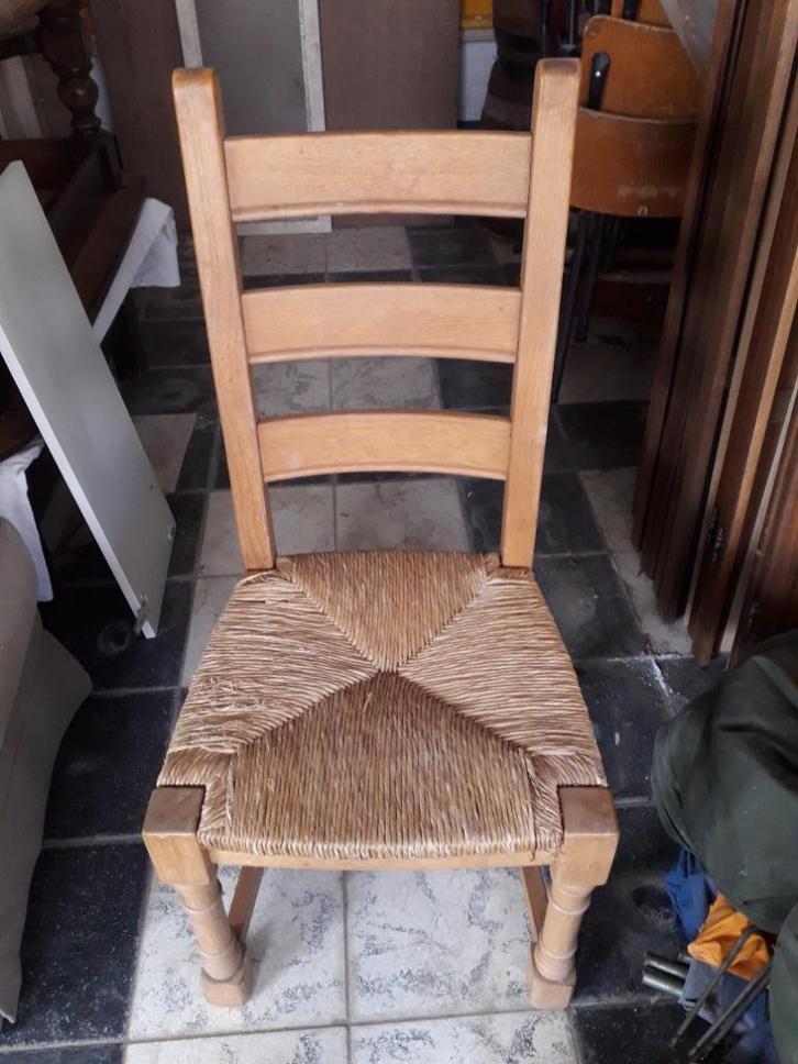 stoelen en lederen zetel, Huis en Inrichting, Stoelen, Gebruikt, Hout, Leer, Riet of Rotan, Stof, Bruin, Ophalen