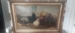 Oud olieverf schilderij op paneel Schapen/geiten, Antiek en Kunst, Kunst | Schilderijen | Modern, Ophalen of Verzenden