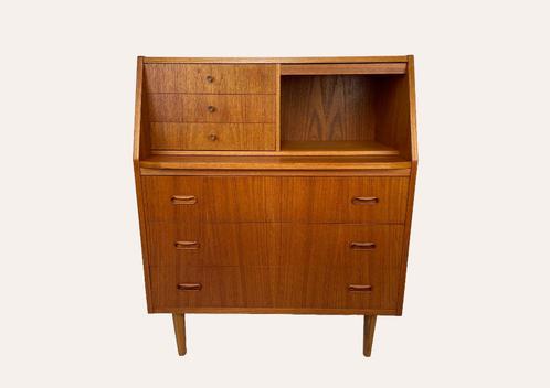 Mid-Century Teak Secretaire met Spiegel & Uitschuifblad, Huis en Inrichting, Kasten | Dressoirs, Zo goed als nieuw, 50 tot 100 cm