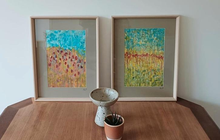 Set ingekaderde schilderijen, olie op doek, Antiek en Kunst, Kunst | Schilderijen | Abstract, Ophalen