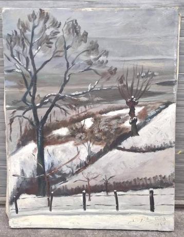 Huile sur toile paysage enneigé signe beschikbaar voor biedingen