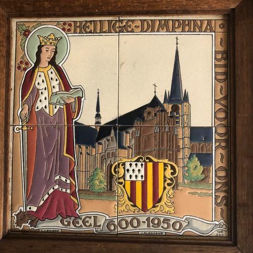 Tegeltableau met Heilige Dimphna Geel, Antiquités & Art, Antiquités | Assiettes décoratives & Carrelages, Enlèvement ou Envoi
