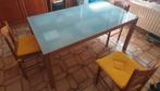 Table à manger plan en verre et tiroirs+6 chaises. 100 euros, Ophalen, Zo goed als nieuw, Glas