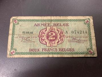 bankbiljet 2 frank Belgisch Leger - Armée Belge beschikbaar voor biedingen
