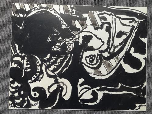 werk op papier, misschien Alechinsky, inkt, 50 x 65 cm, Antiek en Kunst, Kunst | Schilderijen | Abstract, Verzenden