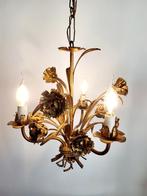 Lustre Hollywood Regency Roses, en métal doré, trois bras, Maison & Meubles, Lampes | Suspensions, Enlèvement ou Envoi