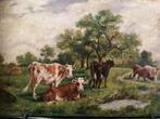 Koeien, impressionistisch, olieverf, Van Rijswijck, 1903, Antiek en Kunst, Ophalen