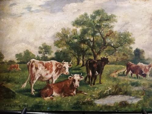 Koeien, impressionistisch, olieverf, Van Rijswijck, 1903, Antiek en Kunst, Kunst | Schilderijen | Klassiek, Ophalen