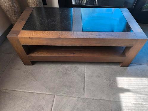Prachtig massief eiken tv meubel met 2x marmeren blad. Lengt, Huis en Inrichting, Tafels | Salontafels, Zo goed als nieuw, Ophalen