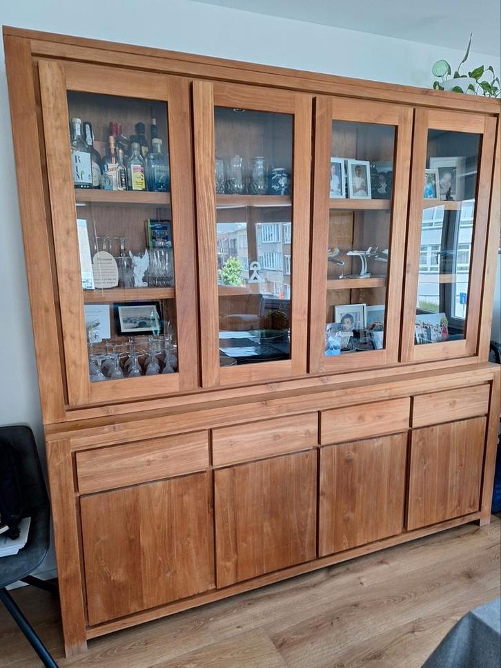 Vitrine teck massif 4 portes, Maison & Meubles, Armoires | Buffets, Comme neuf, Teck, Enlèvement