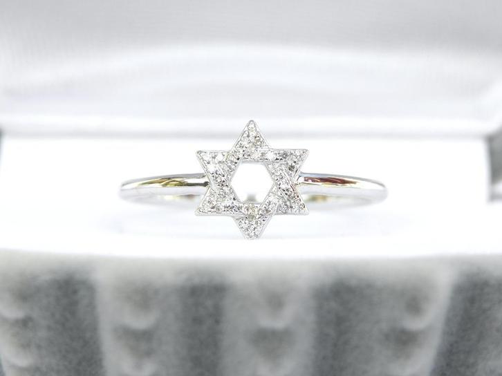 14KT gouden ring met diamantjes, Handtassen en Accessoires, Ringen, Zo goed als nieuw, Dame, 17 tot 18, Wit, Goud, Met edelsteen