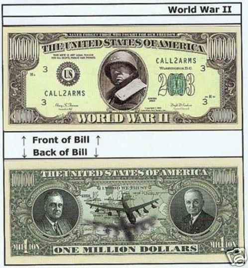 USA 1 Million Dollar bankbiljet 'World War II' - Patton -UNC, Timbres & Monnaies, Billets de banque | Amérique, Billets en vrac