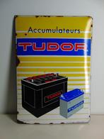 emaille reclame - Tudor accumulateurs  (1957), Verzamelen, Ophalen of Verzenden, Zo goed als nieuw, Reclamebord