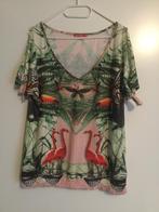 Smash t-shirt flamingo’s jungle print open schouders maat L, Maat 42/44 (L), Ophalen of Verzenden, Zo goed als nieuw, Korte mouw
