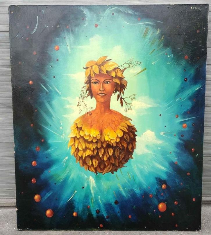 Huile sur panneau les neutrons signe Carl prevot 1970, Antiek en Kunst, Kunst | Schilderijen | Klassiek, Ophalen of Verzenden