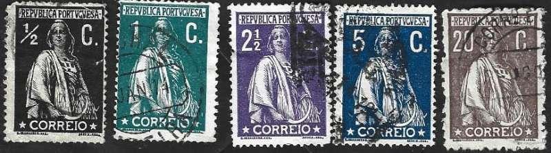 5 Postzegels  Portugal 1912 Ceres, Ophalen of Verzenden, Portugal, Gestempeld