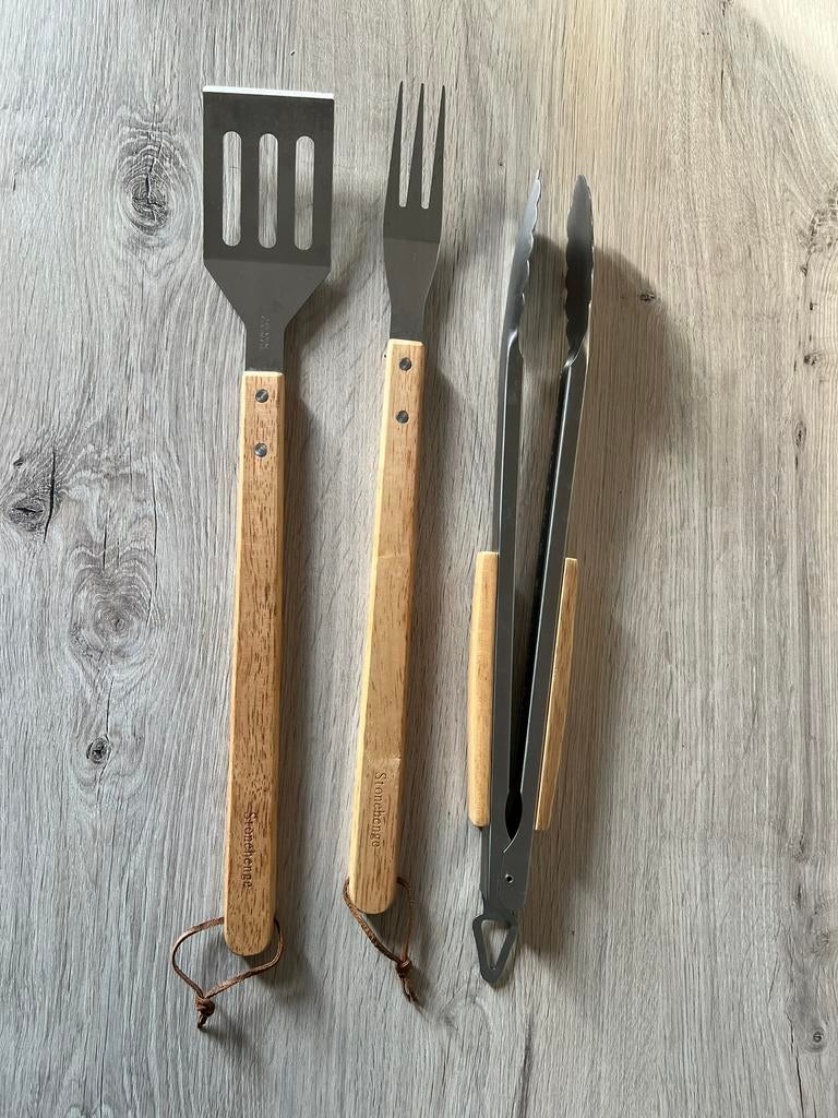 Set barbecue Stonehenge 3 pièces – inox & bois – 47 cm, Enlèvement, Comme neuf, Bois