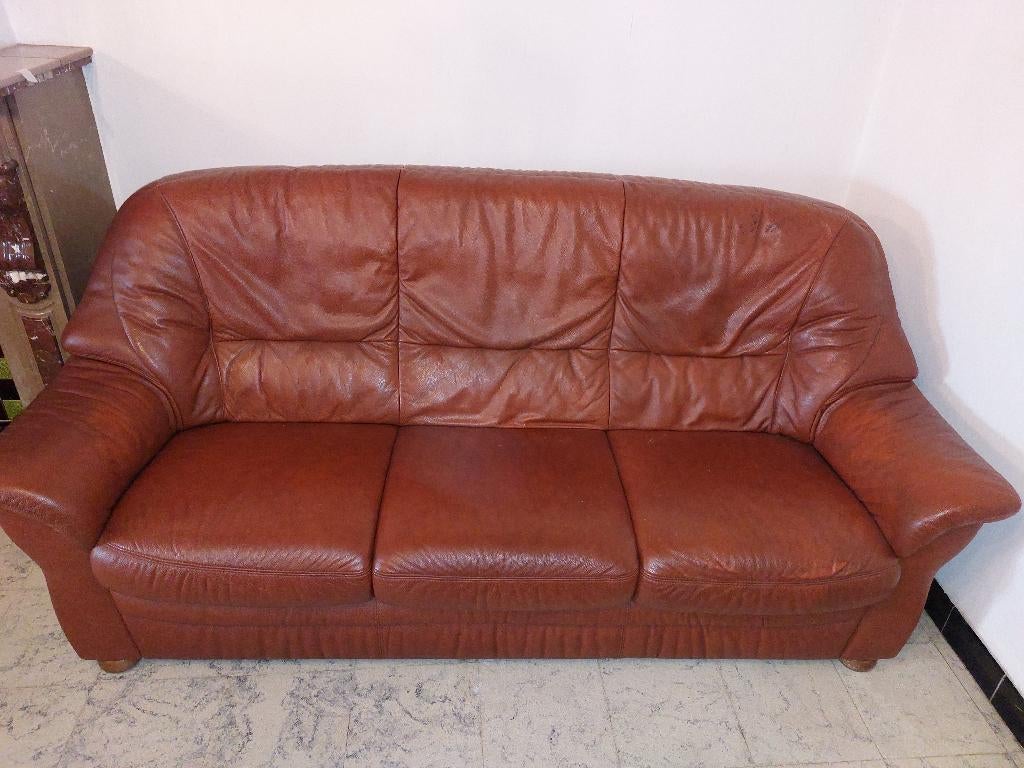SALON - leder - 3 zit + 2x éénzit, Ophalen, Gebruikt, Leer, Klassiek