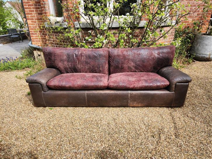 Lederen bank, Huis en Inrichting, Zetels | Zetels, Gebruikt, Tweepersoons, Leer, Ophalen