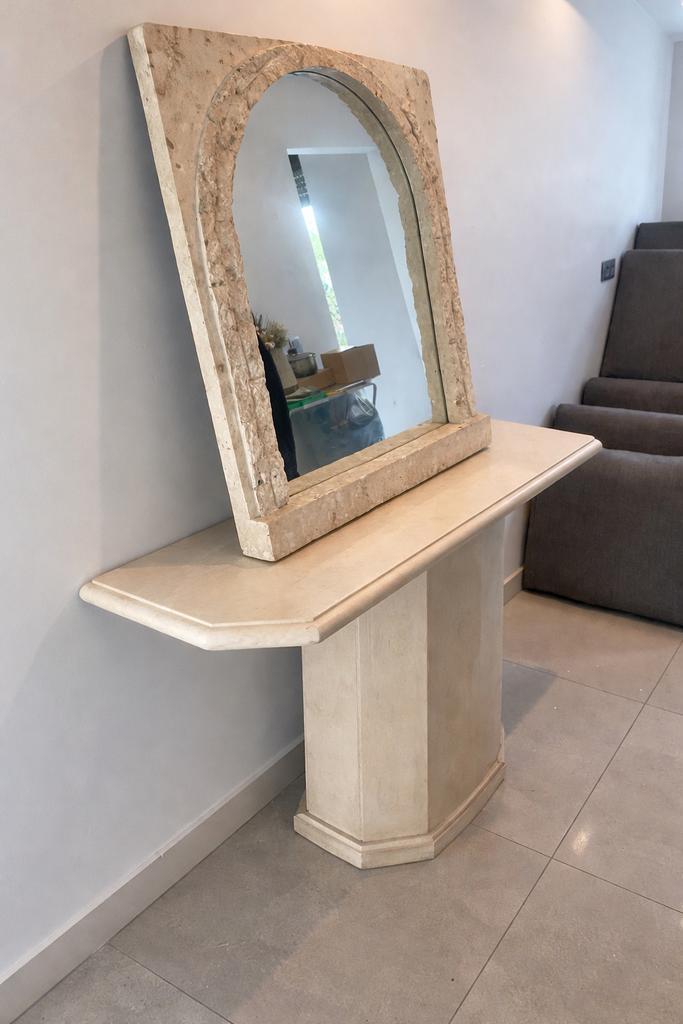 Console en marbre luxe + miroir, Maison & Meubles, Tables | Coiffeuses, Comme neuf, Enlèvement
