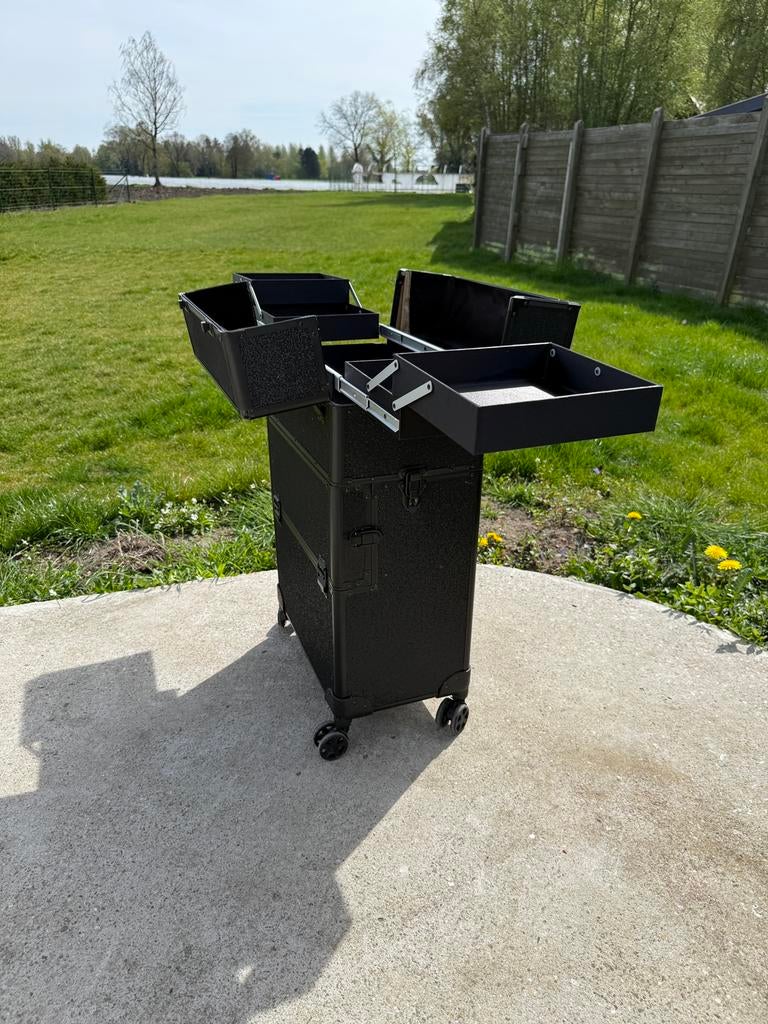 Make-up koffer trolley op wieltjes- professioneel € 65, Ophalen, Gebruikt, Zwart, Handen en Nagels