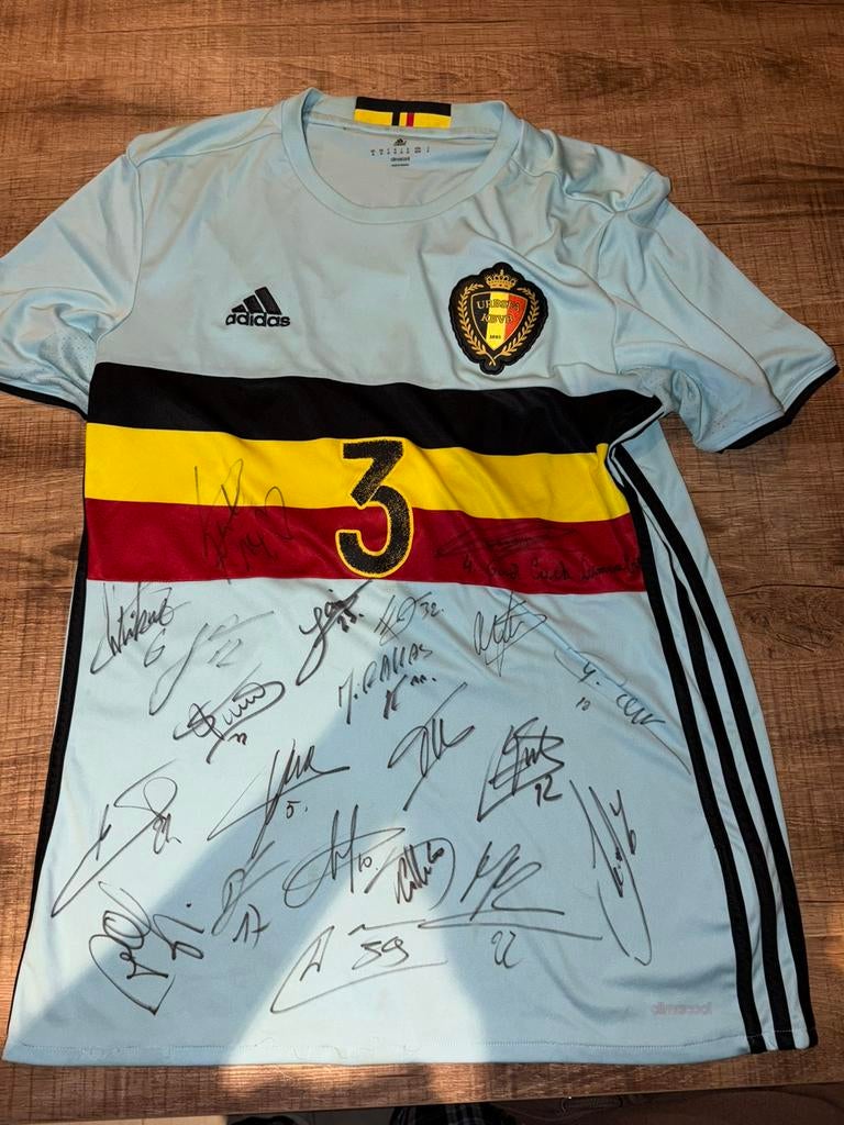Shirt België handtekeningen ploeg 2016 Hazard, KDB, Kompany, Sport en Fitness, Voetbal, Maat M, Ophalen, Gebruikt, Shirt